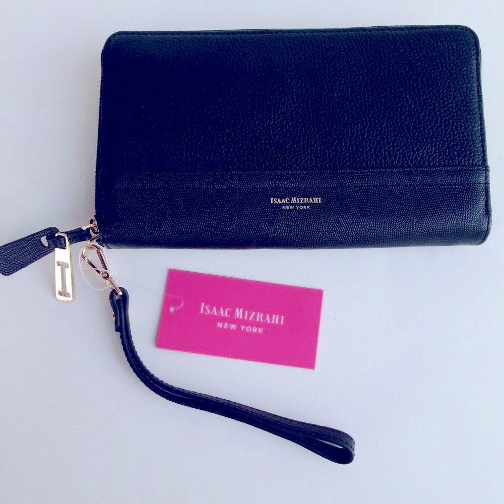 New - Isaac Mizrahi New York black leather wristlet